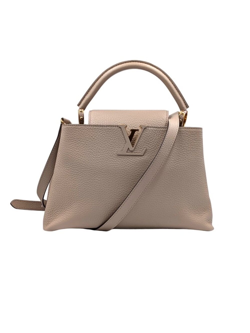 Pre-owned Louis Vuitton Capucines MM Taurillon Leather Top Handle Bag Galet Gray